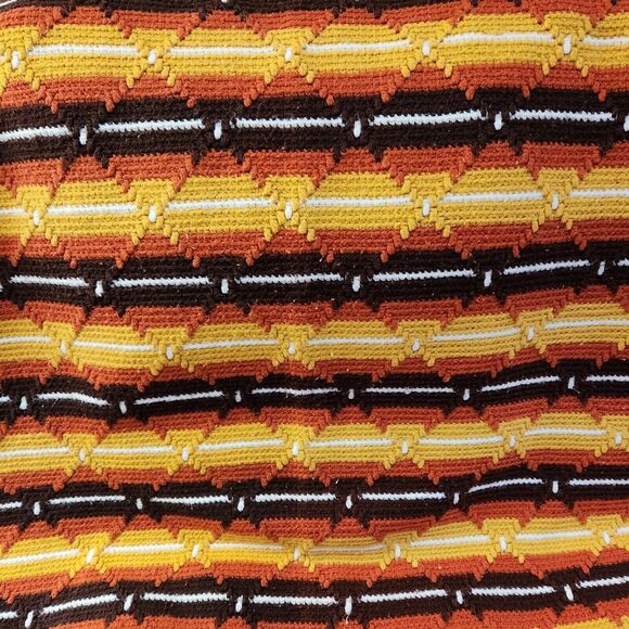Vtg Handmade Afghan Crochet Retro Sofa Cover Diamond Stitch Stripe Blanket 43x71 - Picture 5 of 14